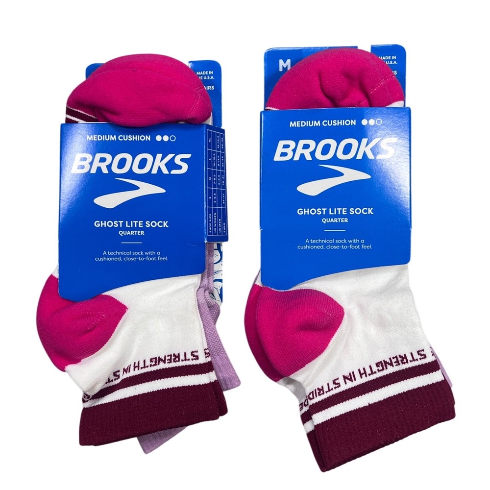 4‎ pair Brooks Ghost Lite Quarter Running Socks Pink Purple Mens Womens 7-9.5